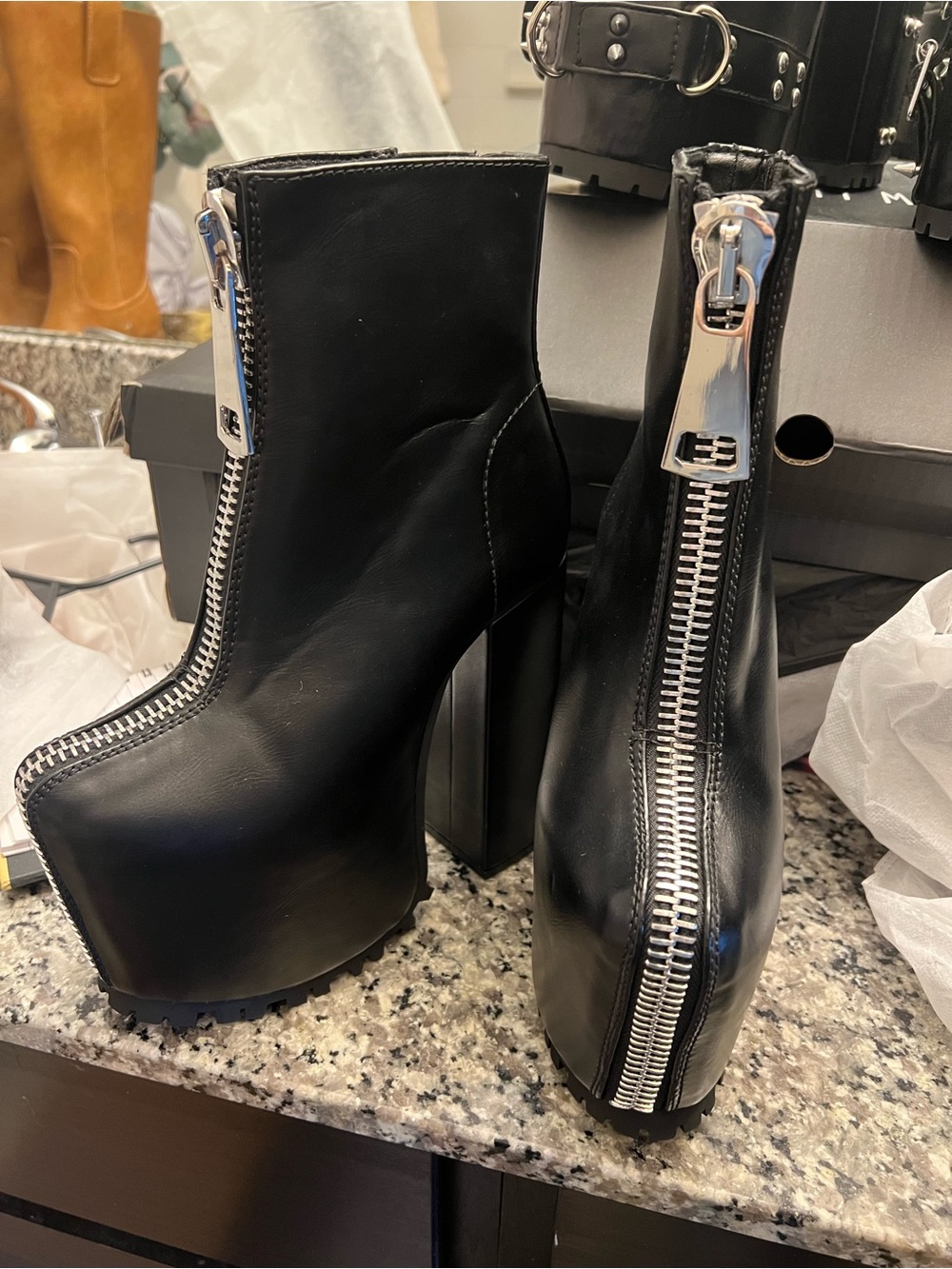 Dolls Kill Black Platform Zip Ankle Boots